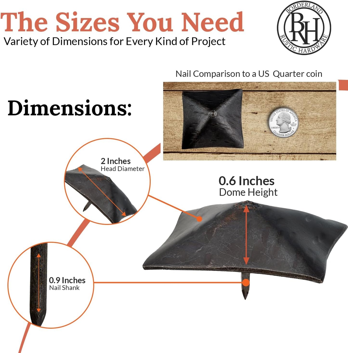 50 Pack 2" Square Head Iron Clavos Decorative Nails – Sealed Unfinished – Handmade Rustic Square Fasteners for Farmhouse Shutters, Barn Doors, Shutters, and Gates – Ornamental Wood Accent