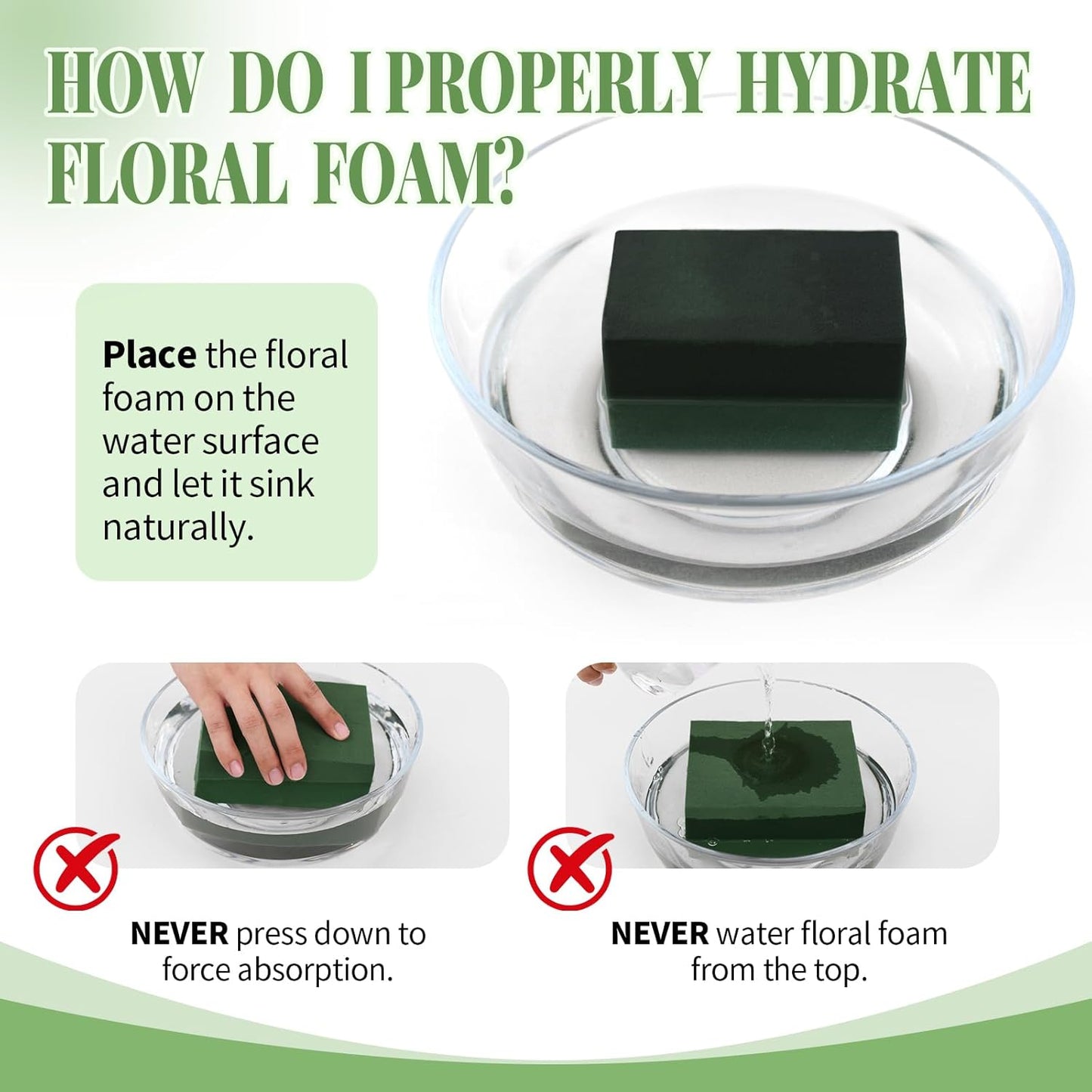 Aktor 24 Pcs Floral Foam Blocks for Fresh & Artificial Flower Arrangement, 8.8” x 4.1” x 2.7” Green Wet Foam for Wedding, Birthdays, Home, Office, and Garden Decorations