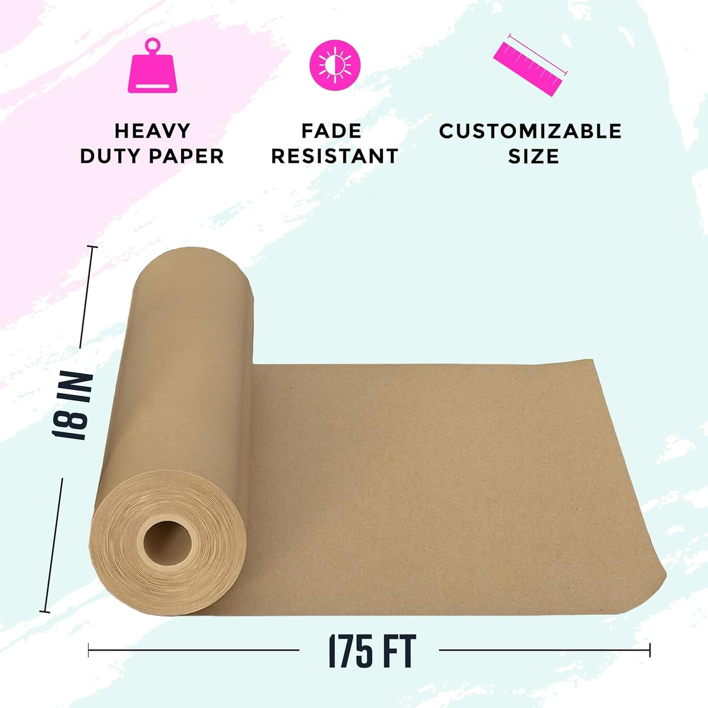 Bryco Goods Jumbo Kraft Paper Roll - Brown - 18" x 2100" (175') - USA Made - Suitable for Packing - Moving - Shipping - Crafts - Wall Art - Bulletin Boards - Floor Covering - Table Runner
