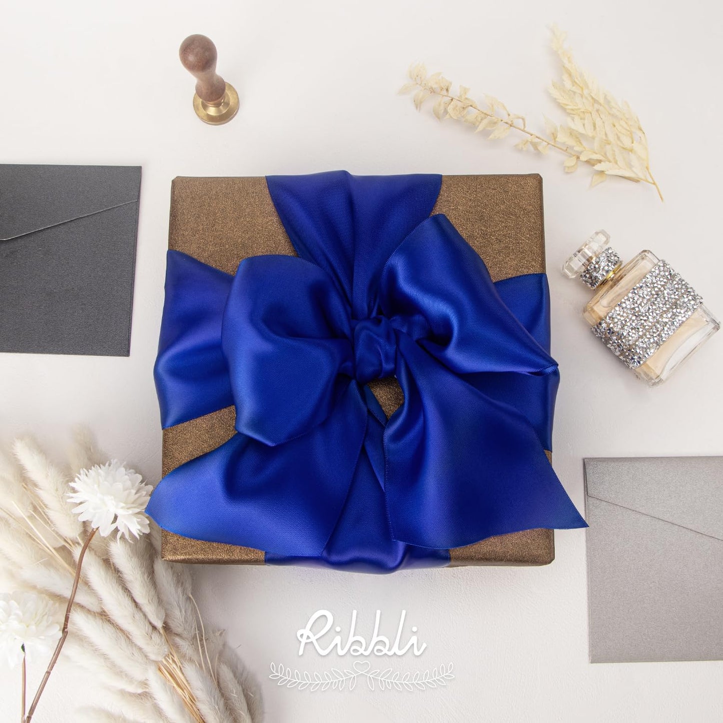 Ribbli Cobalt Blue Satin Ribbon 4 Inch Wide Dark Blue Ribbon for Wedding Chair Sash Grand Opening Ceremony Big Bows Gift Wrapping Floral Crafts Cake Decor-Double Faced Satin Continuous 10 Yards