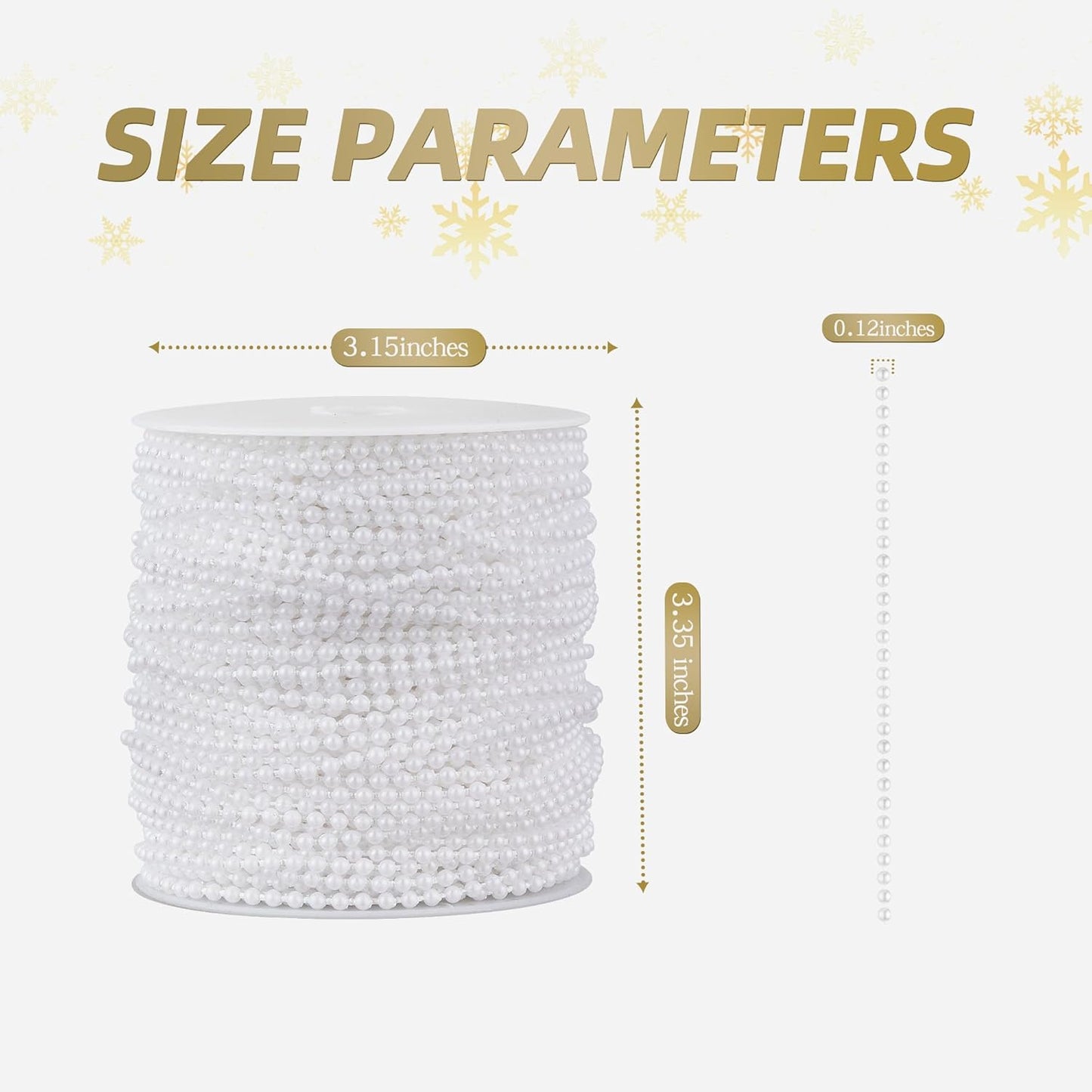 ZPEXRV164 Feet Faux Pearl Beads Garland 3mm Craft String Pearls for Wedding Centerpiece Christmas Tree and Flowers Decoration DIY(White)