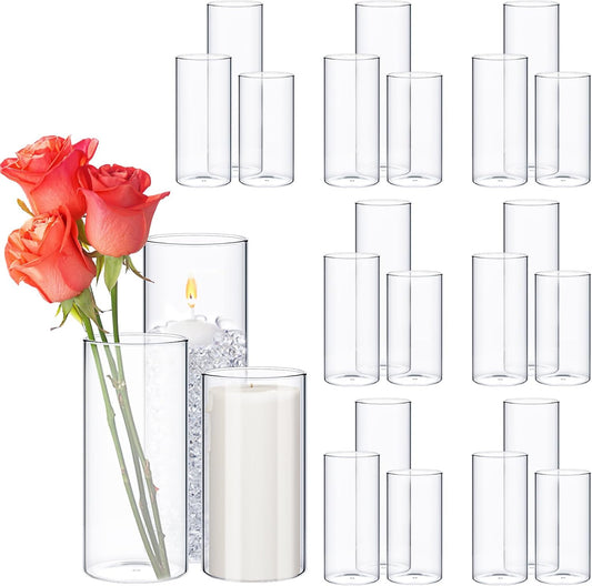 24 Pcs Thin Glass Cylinder Vases 2.5''/3.3'' Diameter 2mm Wall Thickness Clear Flowers Vase Hurricane Floating Candles Holders for Table Centerpieces Wedding Decor (2.5'' X 5'',6'',8'')