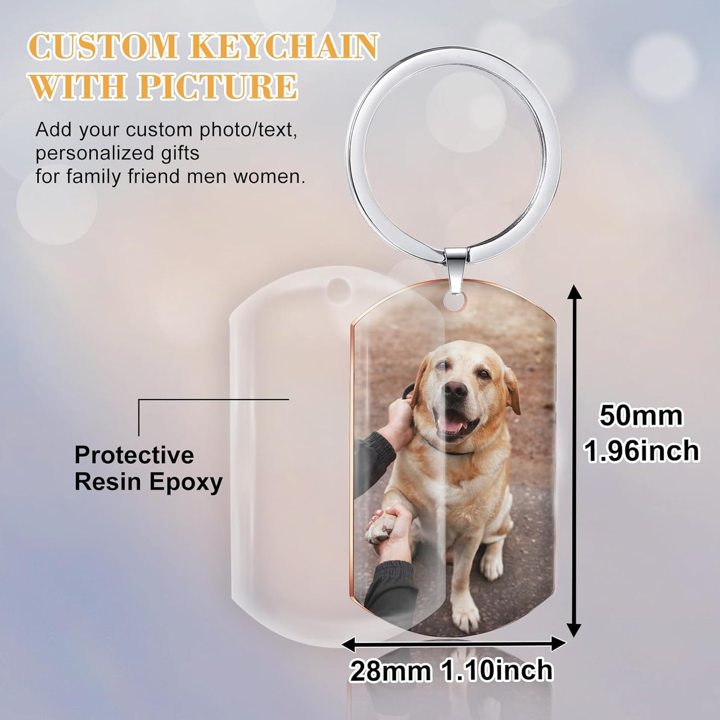 Funnylife Personalized Dog Memorial Photo Keychain Stainless Steel Custom Pet Memory Keychain Loss of Dog Sympathy Gifts