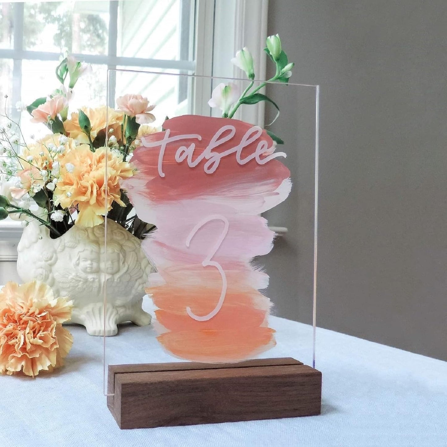 UNIQOOO 20 Pack Rustic Acrylic Sign Holders | Walnut Wood Table Numbers Display Stands | Place Card Holder, Perfect for Retail Shop Wedding Dinner Party Events Decoration