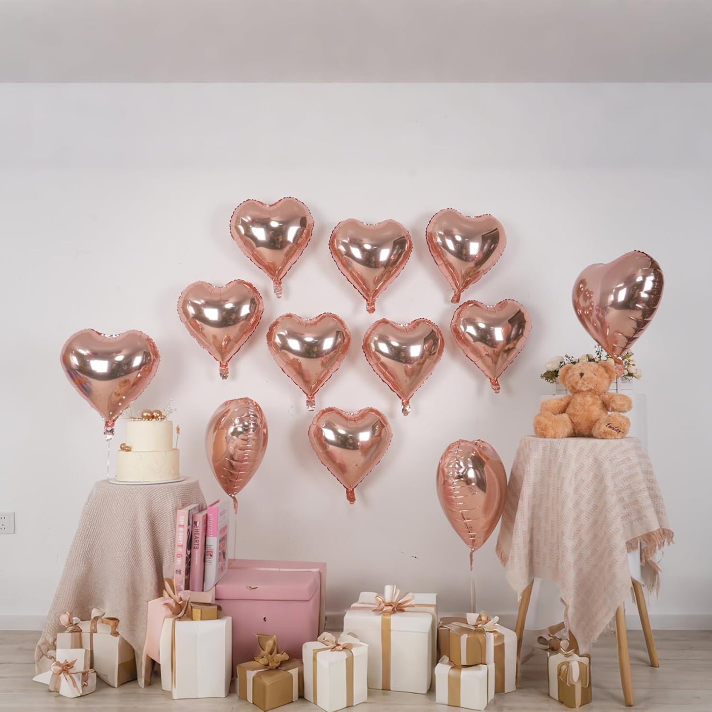 Rose Gold Heart Balloons,12Pcs 18 Inch Rose Gold Aluminum Love Heart Shaped Balloons for Bridal Wedding Engagement Anniversary Birthday Party Baby Shower Valentines Day Decorations