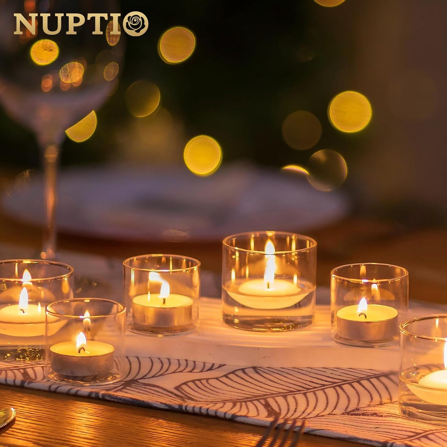 NUPTIO Glass Votive Candle Holders: Set of 24 Clear Tealight Holders Bulk - Mini Floating Candleholder for Christmas Thanksgiving Party Table Centerpieces Home Decor (1.8 x 1.57 inch)