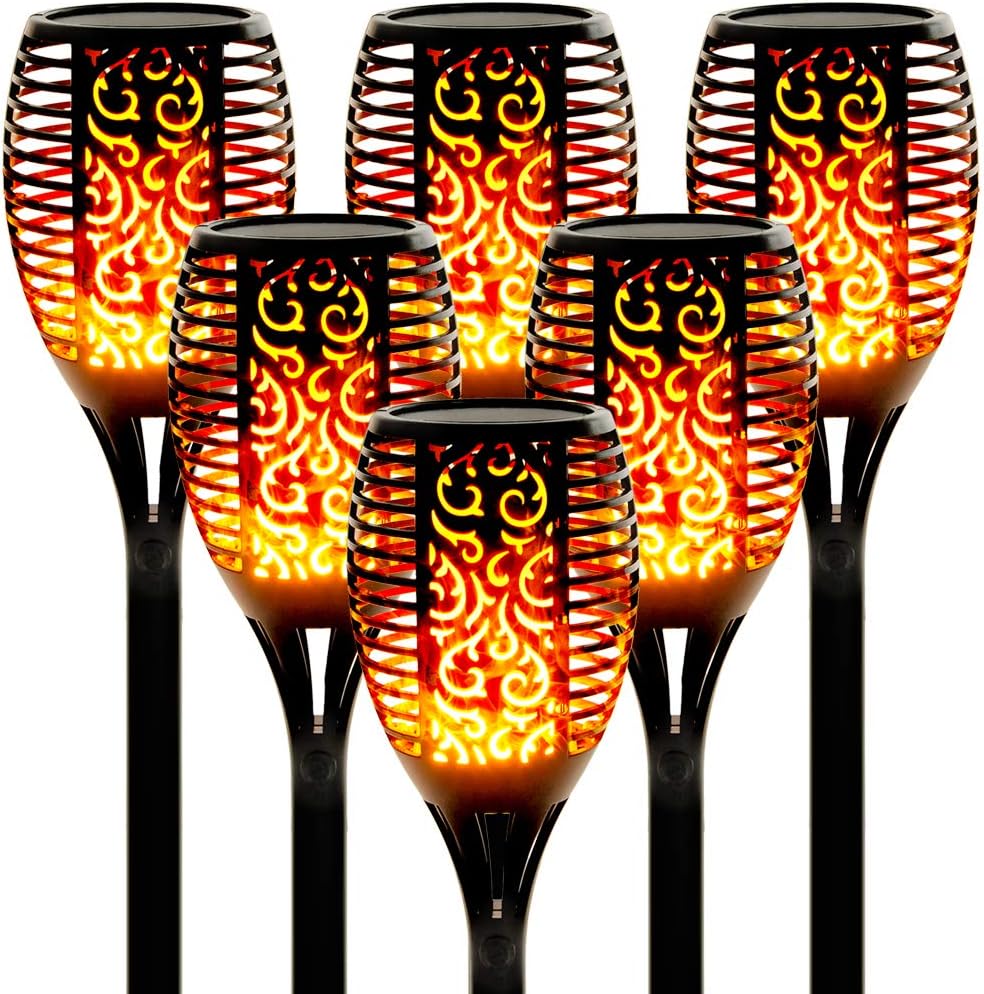 Walensee Solar Tiki Torches with Flickering Flame,96 LED Solar Torch Lights Outdoor Waterproof,43" Tall Super Larger Size Tiki Torches for Outside Garden Patio Yard, 6Pack