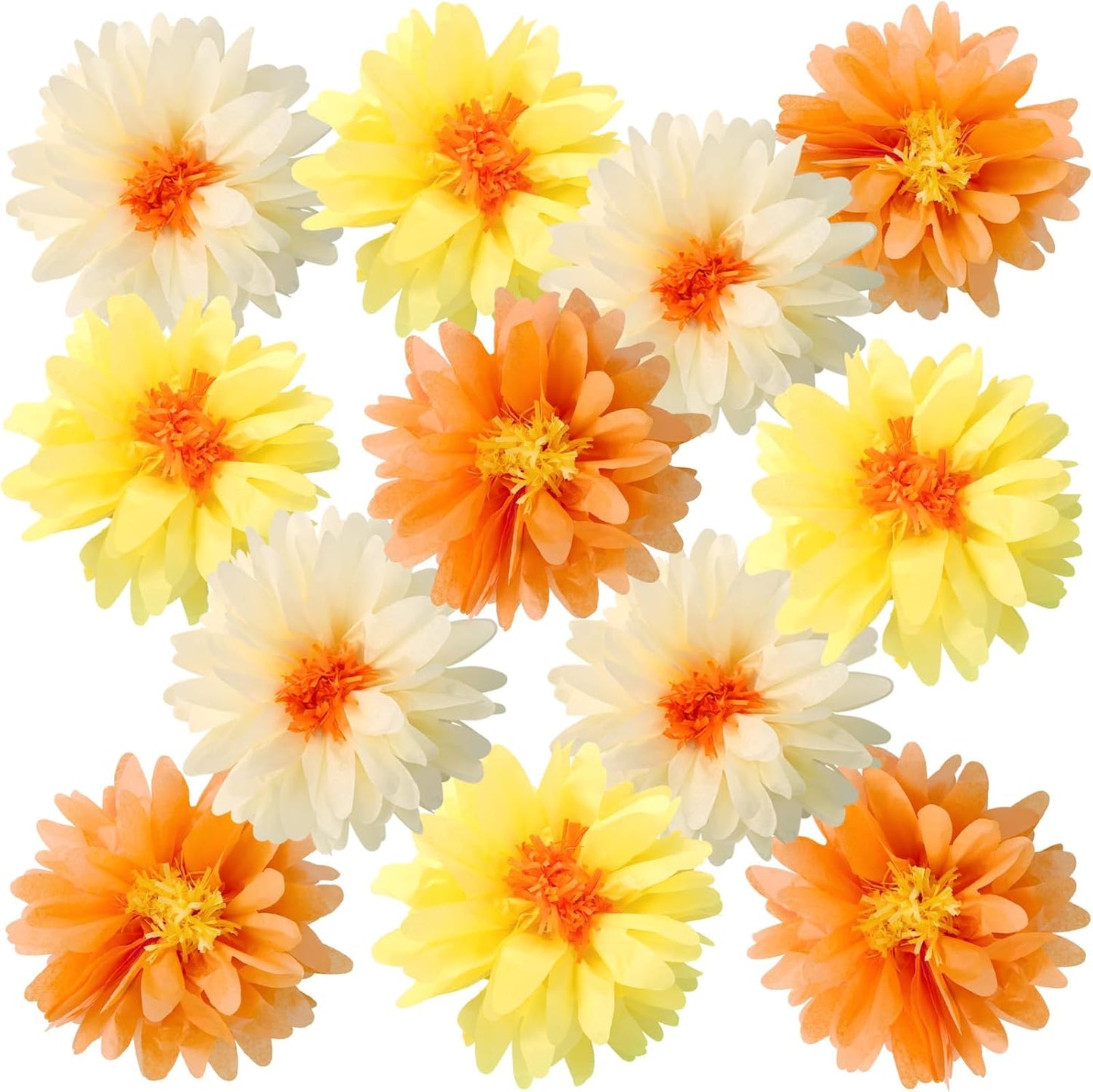 12 Pcs Daisy Tissue Paper Pom Poms Fall Party Decorations Orange Yellow Tissue Flowers Paper Flowers Decorations for Wall Groovy Backdrop Garden Hippie Wedding Thanksgiving Autumn Decor