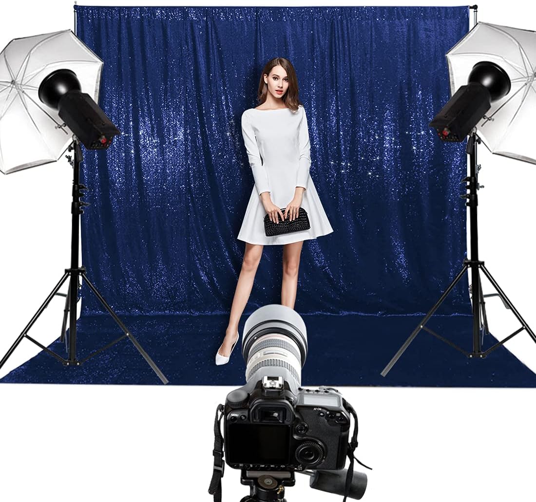 Poise3EHome 10Ft x 10Ft Navy Blue Sequin Backdrop Curtain, Glitter Thick Satin Sequin Background Drapes, Opaque Sparkly Backdrop Curtain, Sequin Backdrop for Xmas Thanksgiving Wedding Party Decor