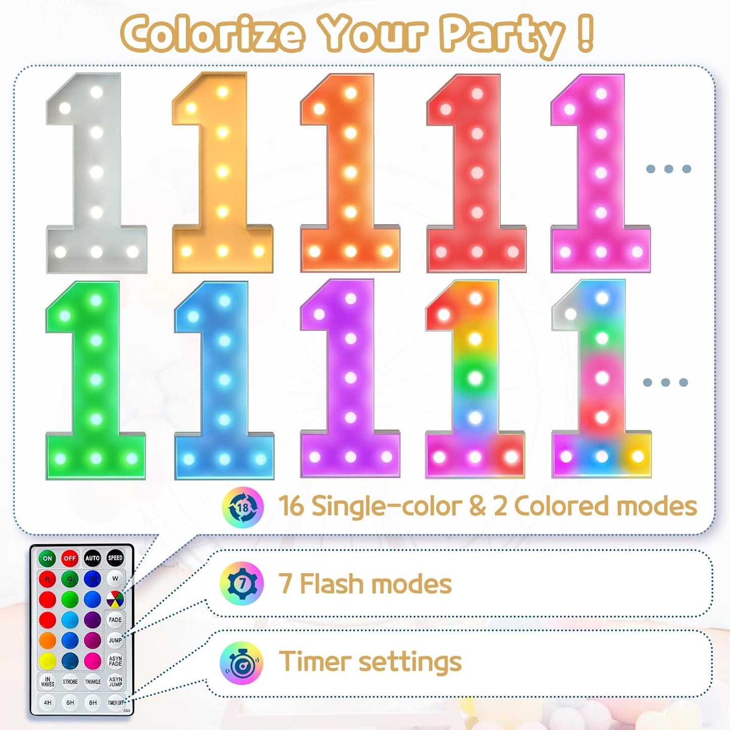 Marquee Numbers Colorful 21st-Birthday Decoration: 4FT Large Light Up 21 Year Old Birthday Decorations Anniversary Backdrop for Him Her Cardboard White Sign 18 Colors Number 21 Mosaic Balloon Frame