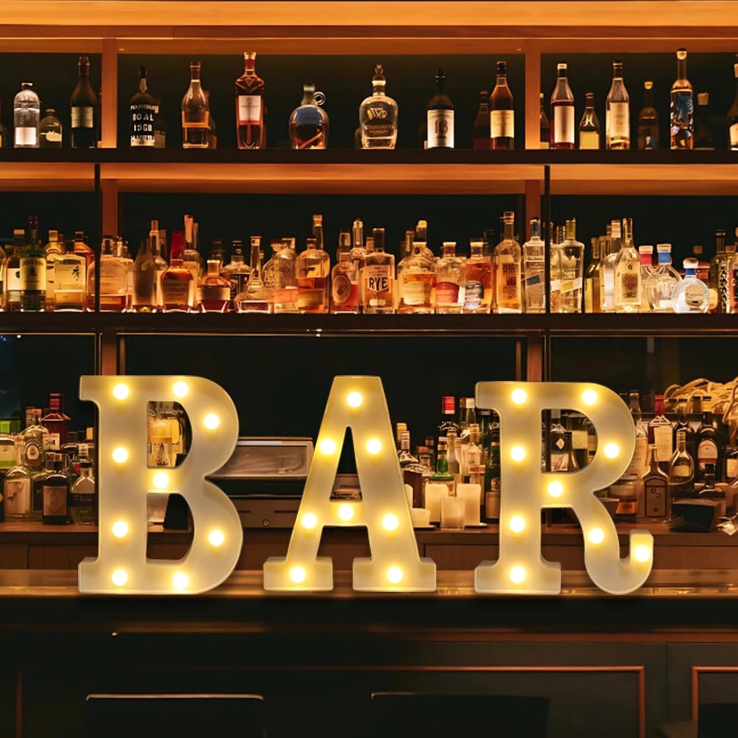 LED Marquee Letter Lights, Small Light Up Marquee BAR Sign, Decorative LED Alphabet Lamp, Battery Operated, Warm White Letter Sign for Bar Decoration