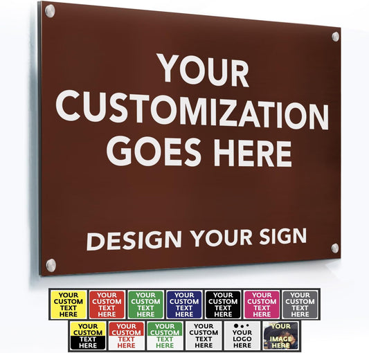 Custom Metal Signs, Personalized Aluminum, Business Safety Signs, Waterproof Outdoor, White Aluminum (Brown Background, 10x7 In)