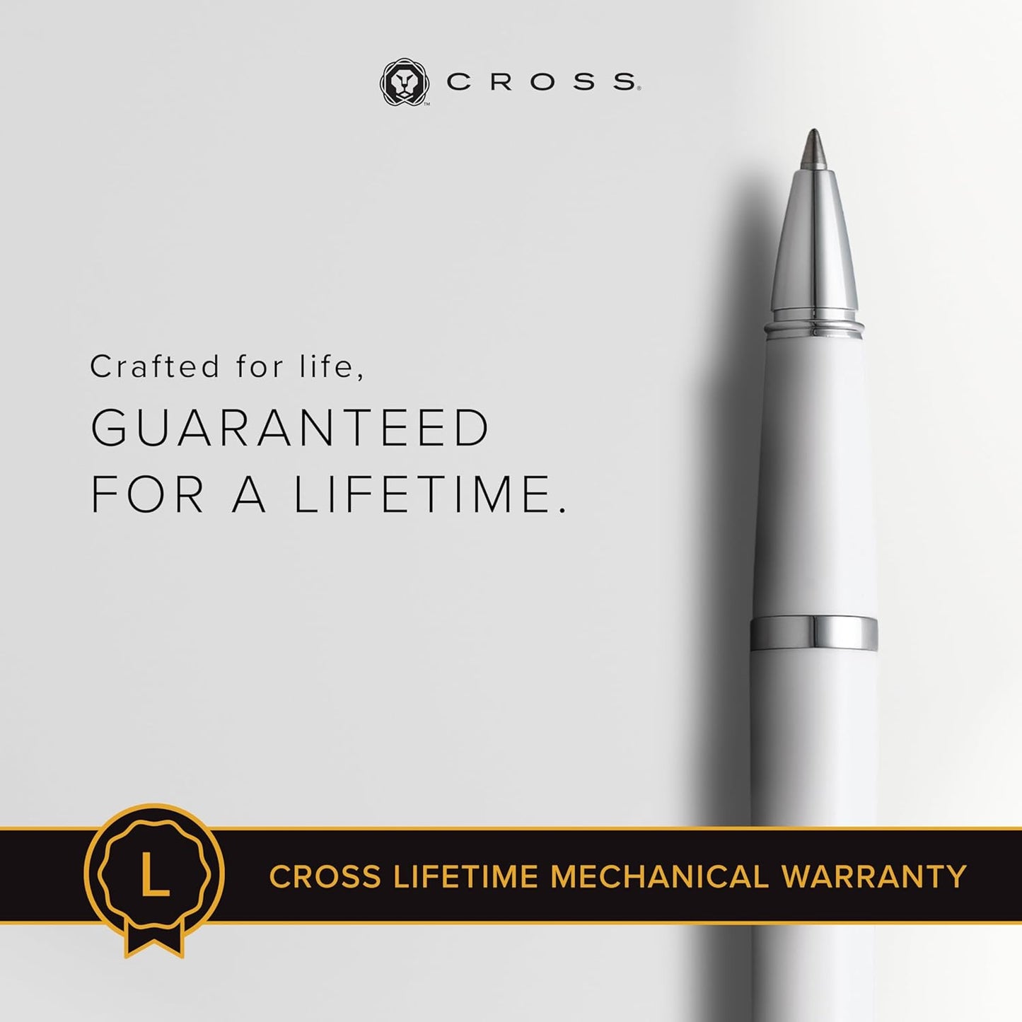 Cross Bailey Light Refillable Rollerball Pen Presented in a Everyday Gift Box - Medium Point, Black Ink, Polished White