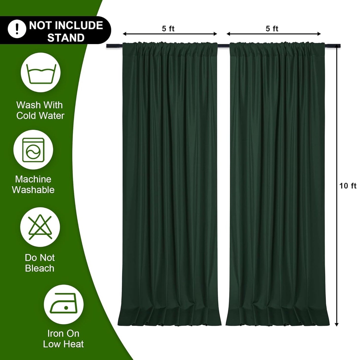 DWCN 10x10 FT Backdrop Curtains for Parties, Photography Backdrop Drapes with Rod Pockets for Wedding Decorations Stage Birthday Family Gatherings, 2 Panels 5ft x 10ft, Hunter Green
