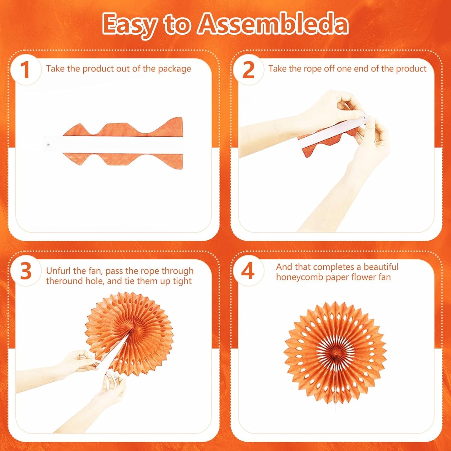 20 Pcs Orange Hanging Paper Fan, Hanging Honeycomb Round Paper Fans for Weddings, Birthdays, Christmas, Baby Showers, Classroom, Events Ceiling Party Supplies Decorations