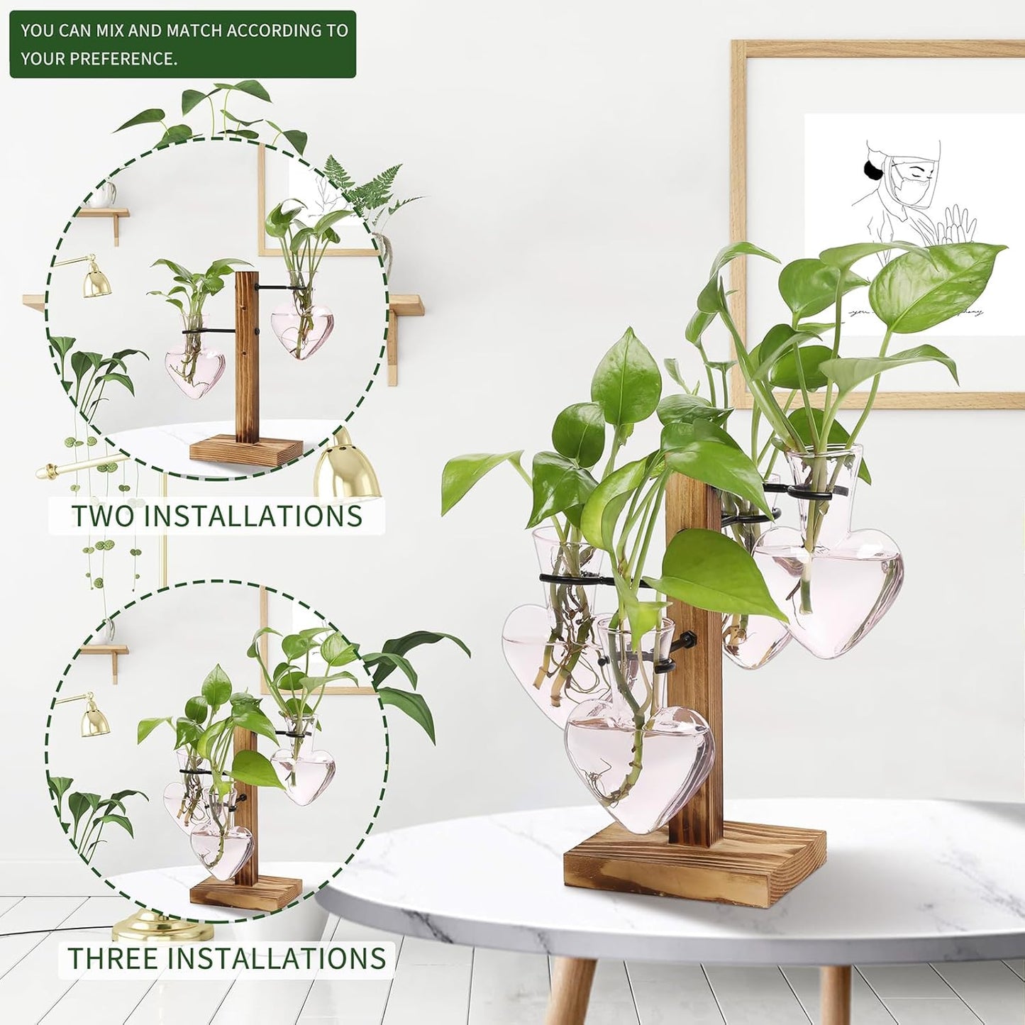 Plants Propagation Stations Plant Terrarium Kit Glass Planters for Indoor Plants House Plant Accessories Gift for Women - 4 Love Bulb Vase