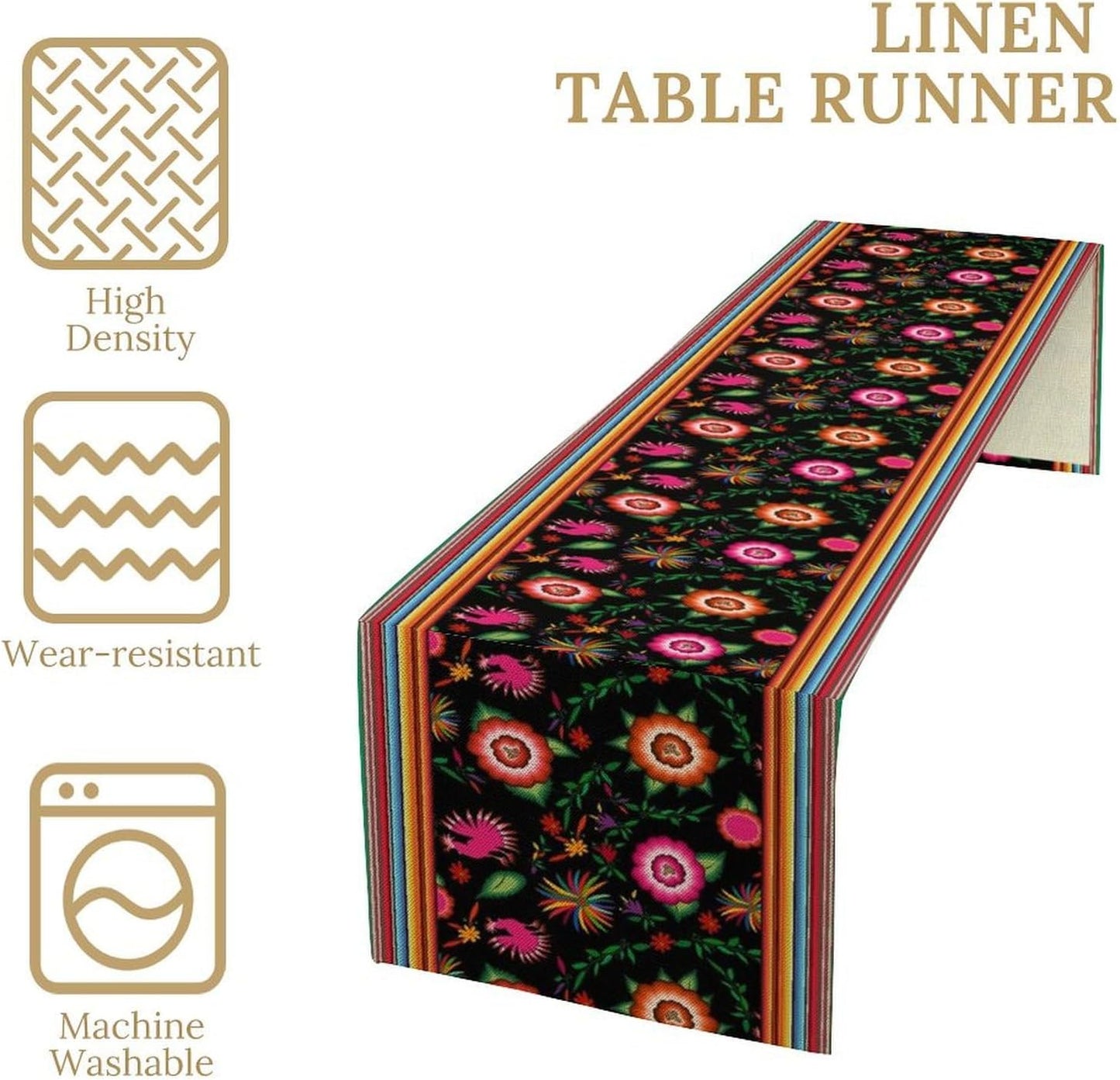 Mexican Table Runner,Colorful Flowers Cinco De Mayo Decor Table Runner for Kitchen Dining Table Home Party Decoration 13x108 Inch