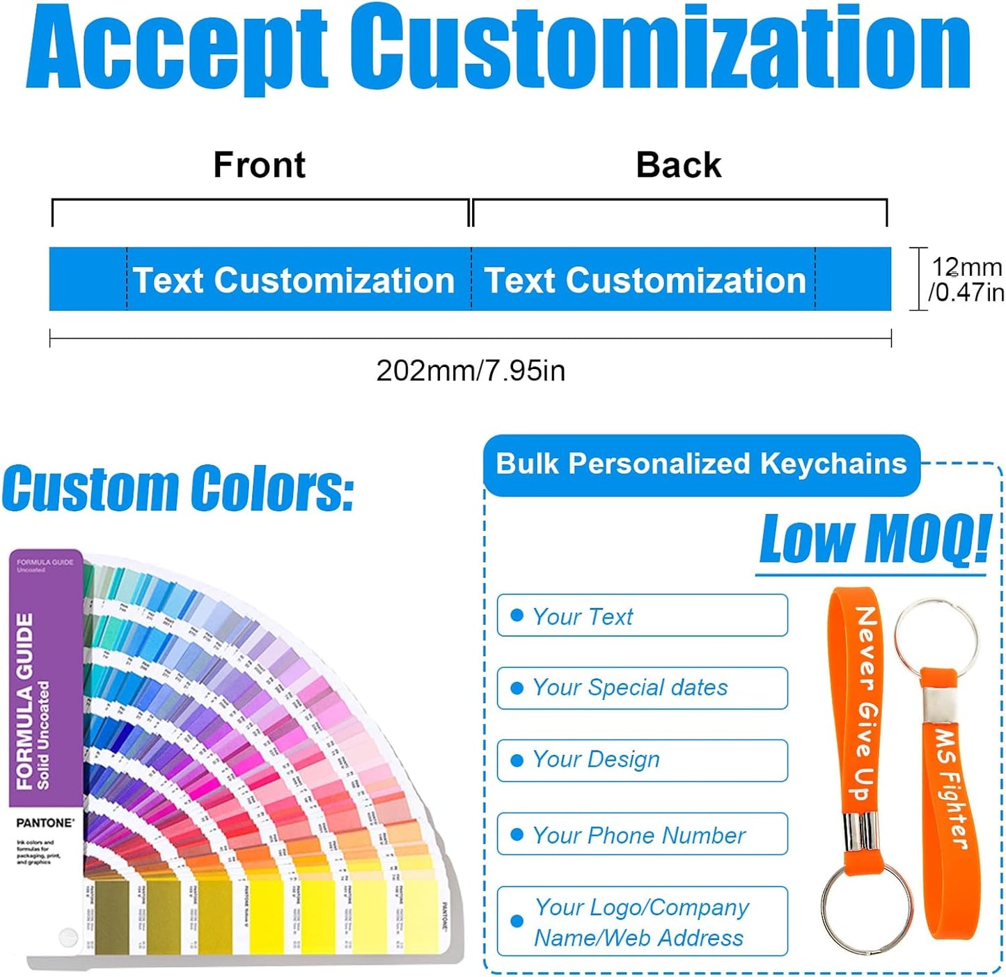 5/10/50/100 Bulk Custom Keychains Silicone Personalized Keychains Customized Text/Logo Keyrings for Events, Awareness, Motivation Customizable