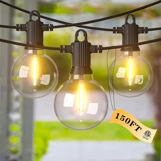 Kawaya String Lights for Outside,150FT LED Outdoor String Lights Waterproof Patio Lights with 72+3 Shatterproof Edison Globe Bulbs, Connectable Hanging Lights for Balcony Bistro Backyard Porch