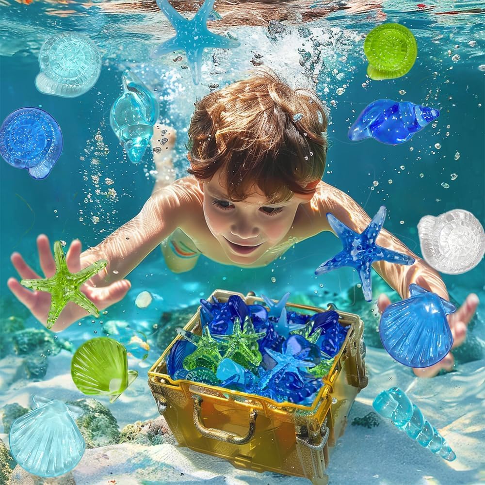 Blue Sea Shells Starfish Conch Acrylic Gems Under The Sea Party Decorations Gemstones for Mermaid Party Favors Decorations,Beach Theme,Vase Filler, Table Scatters, Fish Tank Decorations,14 OZ