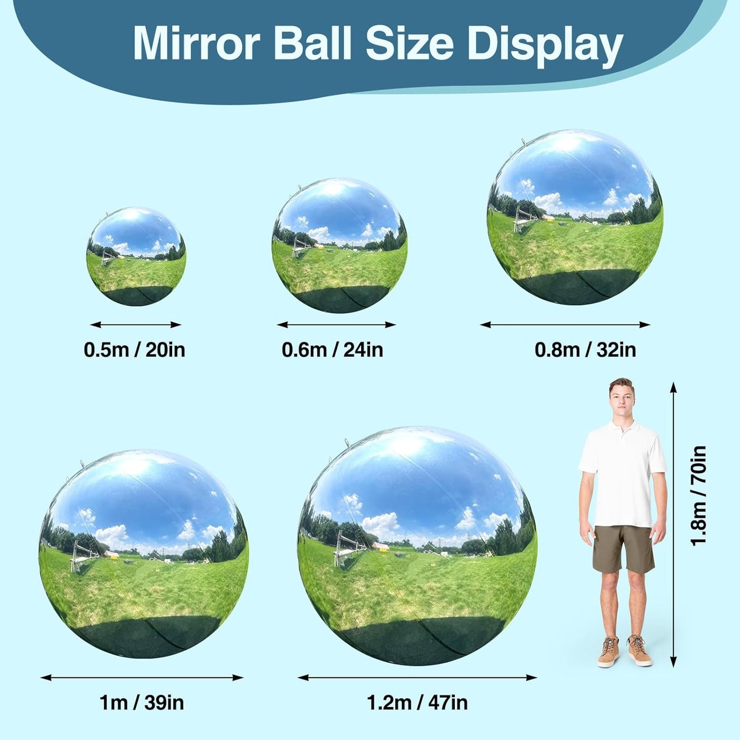 2PCS 19.7in Silver Inflatable Mirror Ball, Big Shinny Balls Reusable Large PVC Disco Ball Balloon for Large Event Decoration, Party, Concerts, Stage, Wedding Decor, Without Air Pump