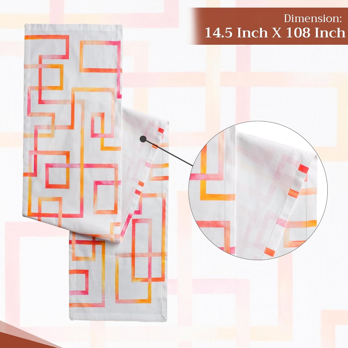 Maison d' Hermine Table Runner 100% Cotton Single Layer Table Runners 108 inches Long Decorative for Home Kitchen Dining Party Wedding Bridal Shower Spring Summer (Summer Maze, 14.50" x 108")