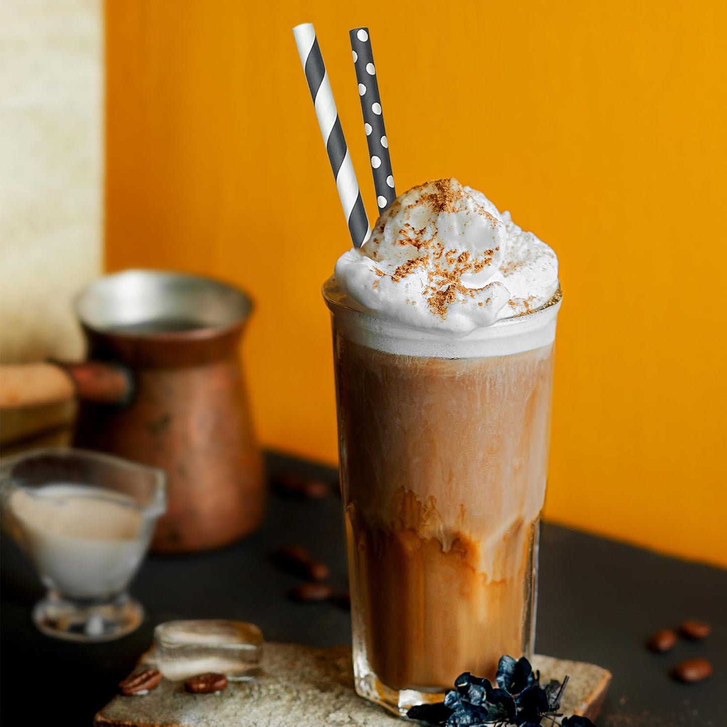 200 Black Straws, Biodegradable Black and White Paper Striped Straws for Birthdays, Coffee, Cocktail, Lemonade, DIY Decorations, Party Supplies, Weddings, New Year, Halloween, Christmas