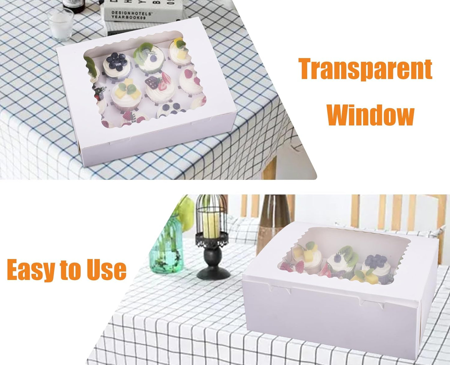 30-Set Cupcake Boxes Hold 12 Standard Cupcakes, Food Grade Cupcake Holders Bakery Carrier Boxes with Windows and Inserts for Cupcakes, Muffins and Pastries (White-30 Pack)