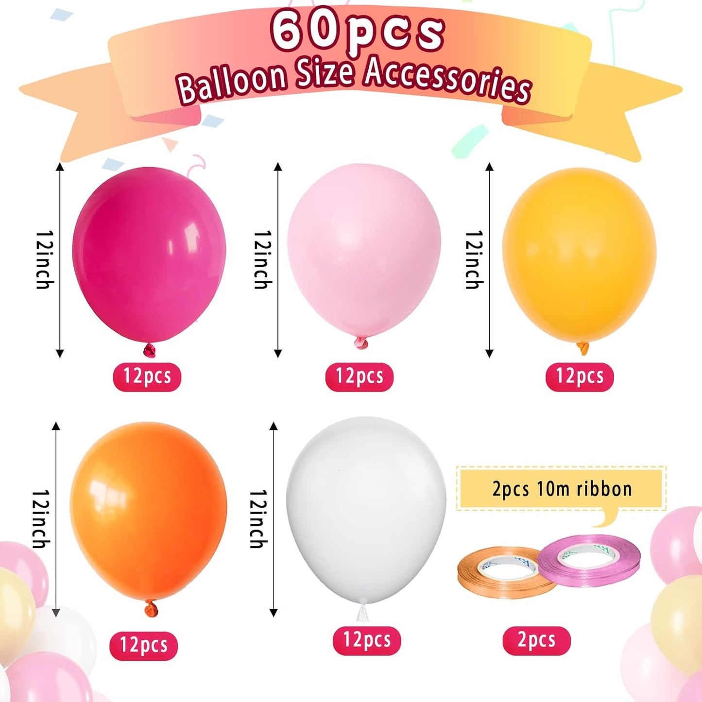 Paready Pink and Orange Latex Balloons, 60 Pcs 12 Inch Hot Pink and Yellow Autumn Balloons for Birthday Baby Shower Thanksgiving Party Engagement Anniversary Wedding Bridal Shower Festival Decoration