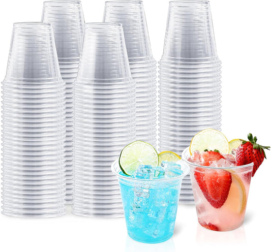 500 Pack 9 oz Clear Plastic Cups, Thickened Disposable Drink Clear Cups for Party, Higher Heat Resistance Drinking Cup for Wine, Juice, Fruit and Cold/Hot Beverages