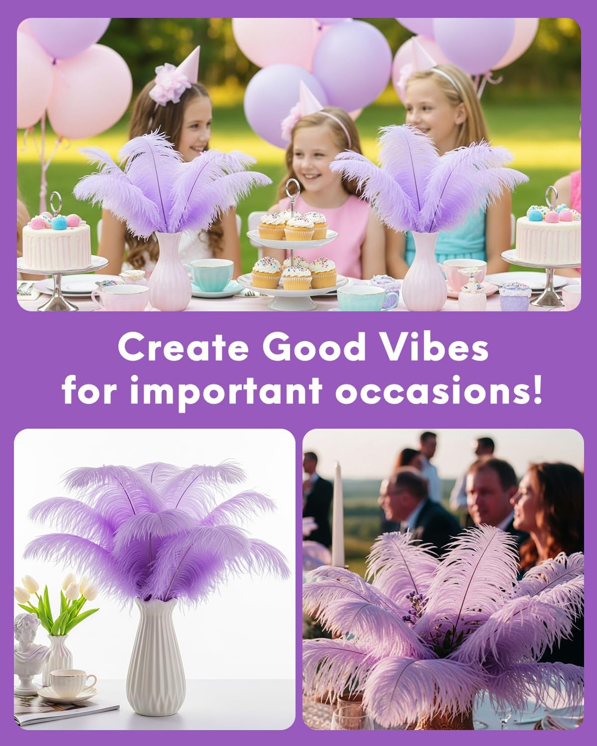 NEWONG 30pcs Light Purple Ostrich Feathers Natural Bulk 8-10in（20-25cm） Vase Craft Wedding Home Party Centerpieces Christmas Day Decoration
