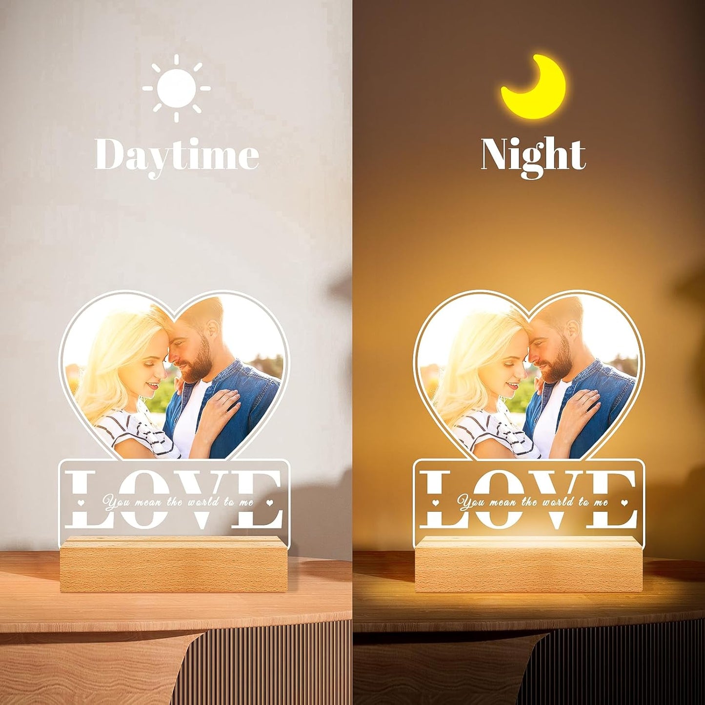 Personalized Gifts for Women Men Him Her, Custom Picture Frames with Photo, Customized Photo Frame with Night Light, Personalized Anniversary Couple Gifts for Boyfriend Girlfriend