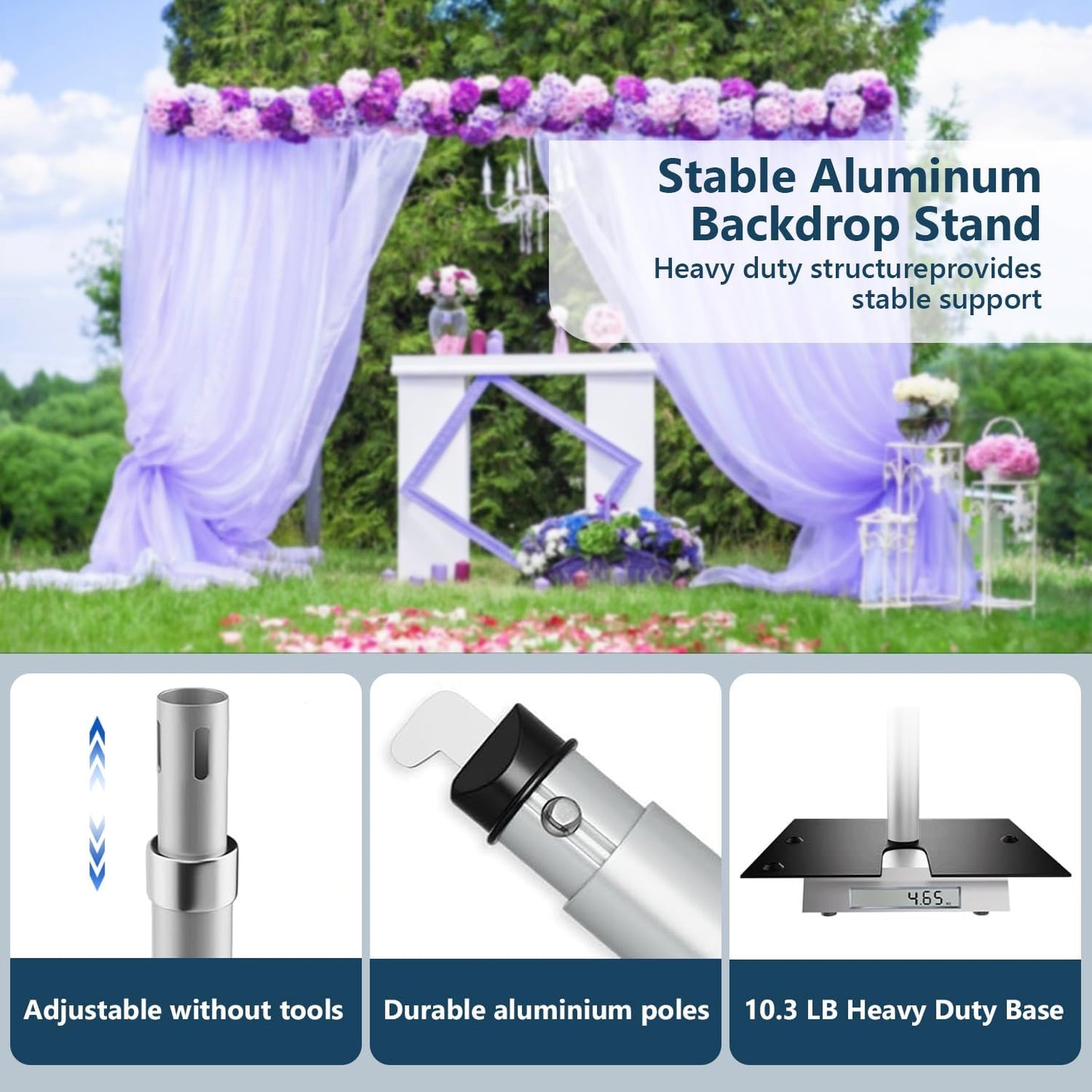 SLOW DOLPHIN 10x 10ft Pipe and Drap Backdrop Stand Kit,Heavy Duty Adjustable Frame Backdrop Stand for Event, Birthday Party, displays and Wedding Decoration.