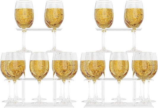 Champagne Tower, Rectangle Acrylic Champagne Display Rack Stand with 12 Slots, 2 Tiers Floating Sight Champagne Flute Holder for Party, Wedding, School, Celebration, 13.3x9.4x15.3 inch, 2 Pcs
