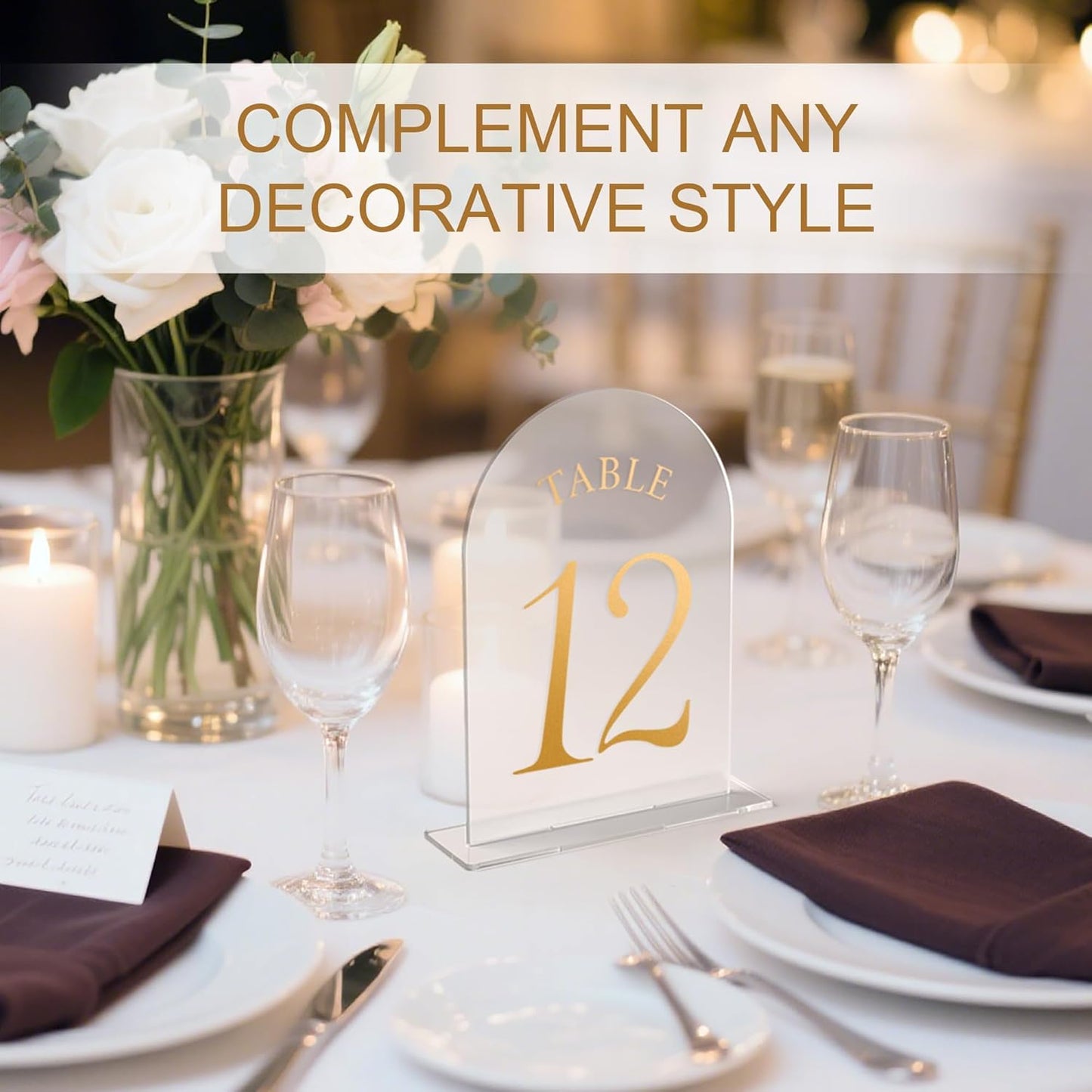 Wedding Table Numbers 1-25 Clear Acrylic Seating Number Signs for Weddings Reception Anniversary Party Decor Seat Number for Tables with Elegant Gold Lettering