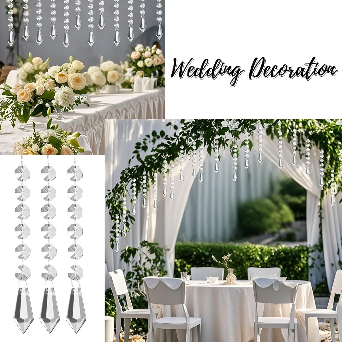 50 Pack Hanging Crystals - Clear Acrylic Prisms Pendant Ornaments for Christmas Tree, Centerpieces, Chandelier, Window & Home Decor, Ideal for Weddings, Parties Decorations (Icicle)