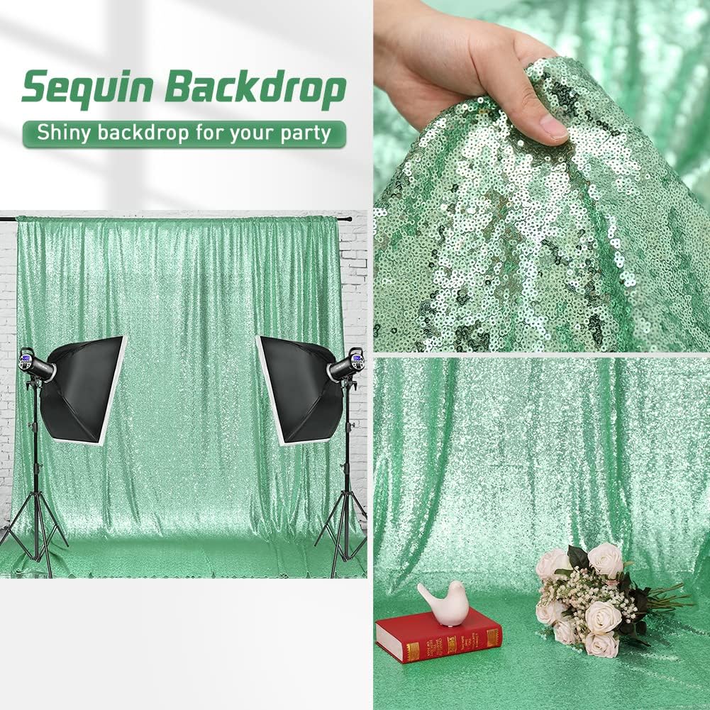 Eternal Beauty Mint Green Sequin Backdrop, 6x6 Ft Glitter Background Curtains for Shimmer Photography Party Wedding Birthday Back Drop Decor