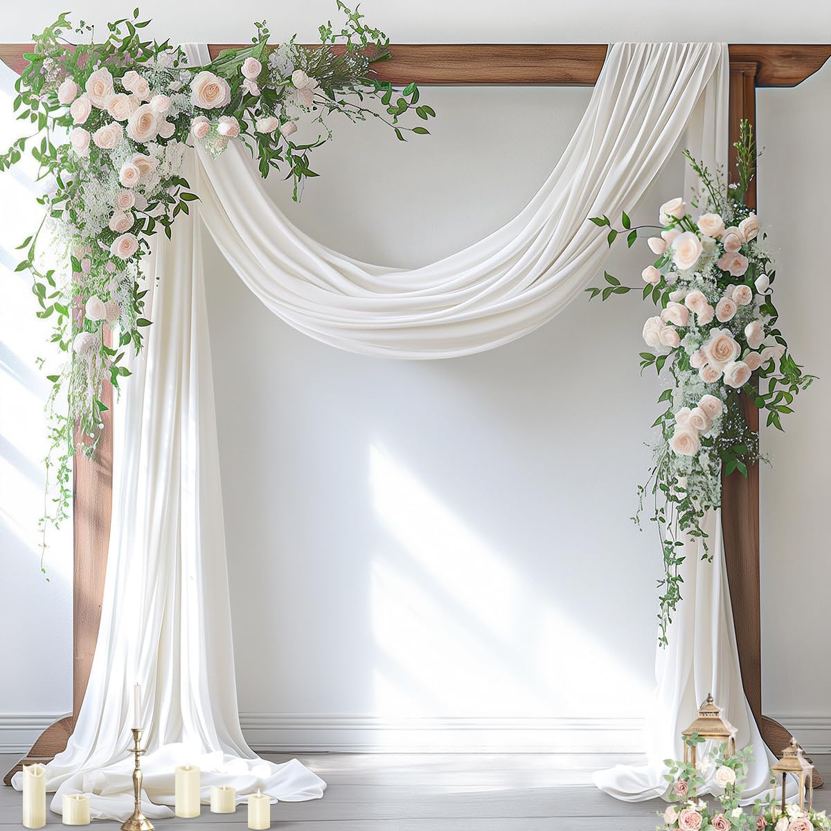 Socomi Ivory White Wedding Arch Draping Fabric 29" x 20Ft 1 Panel Sheer Outdoor Curtain Drapes Extra Long for Bridal Baby Shower Ceremony Birthday Party Decor