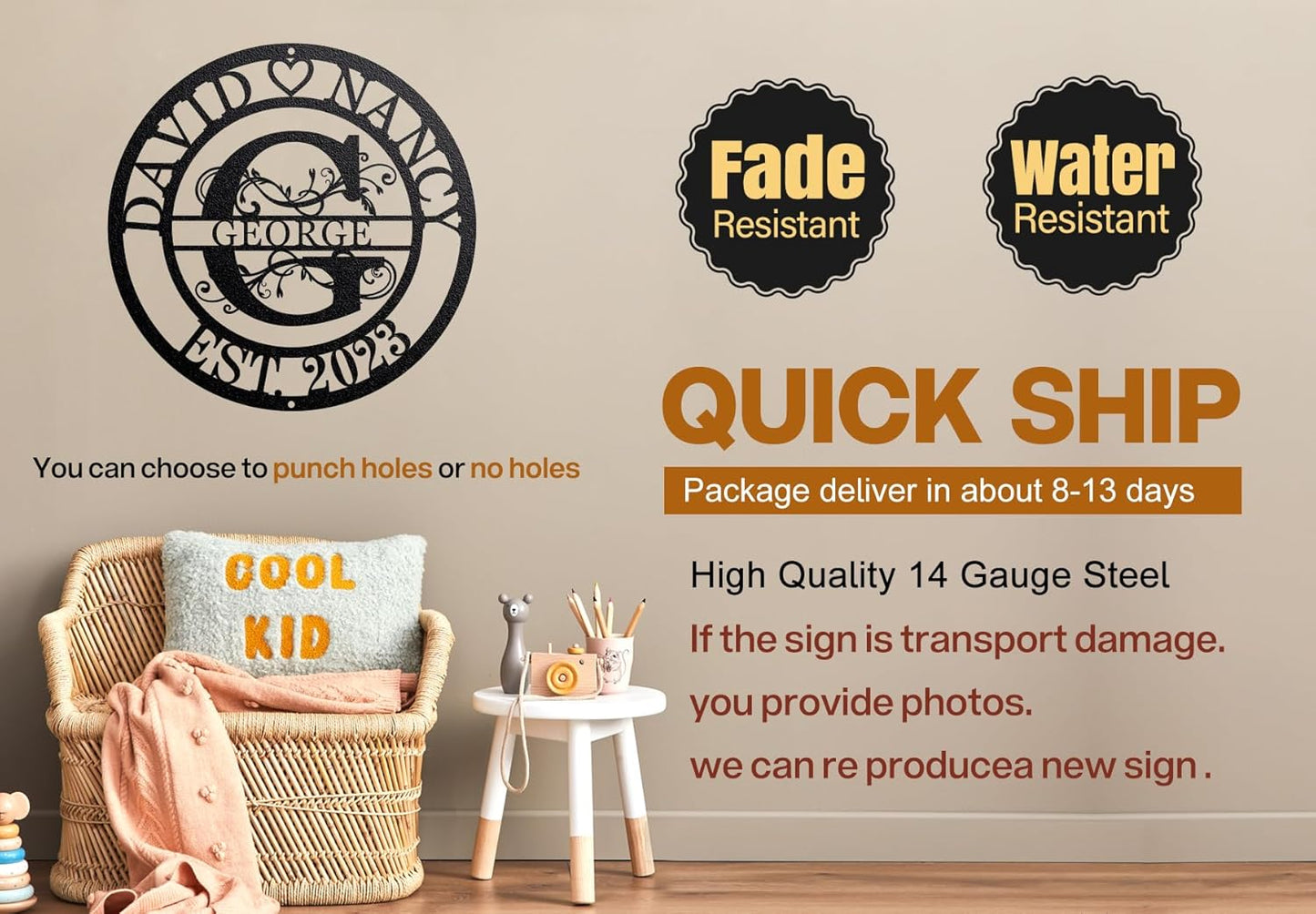 Custom Metal Last Name Sign - Split Letter Monogram Wall Art for Home Décor, Personalized Wedding Gift & Metal Wall Art with Family Name Signage