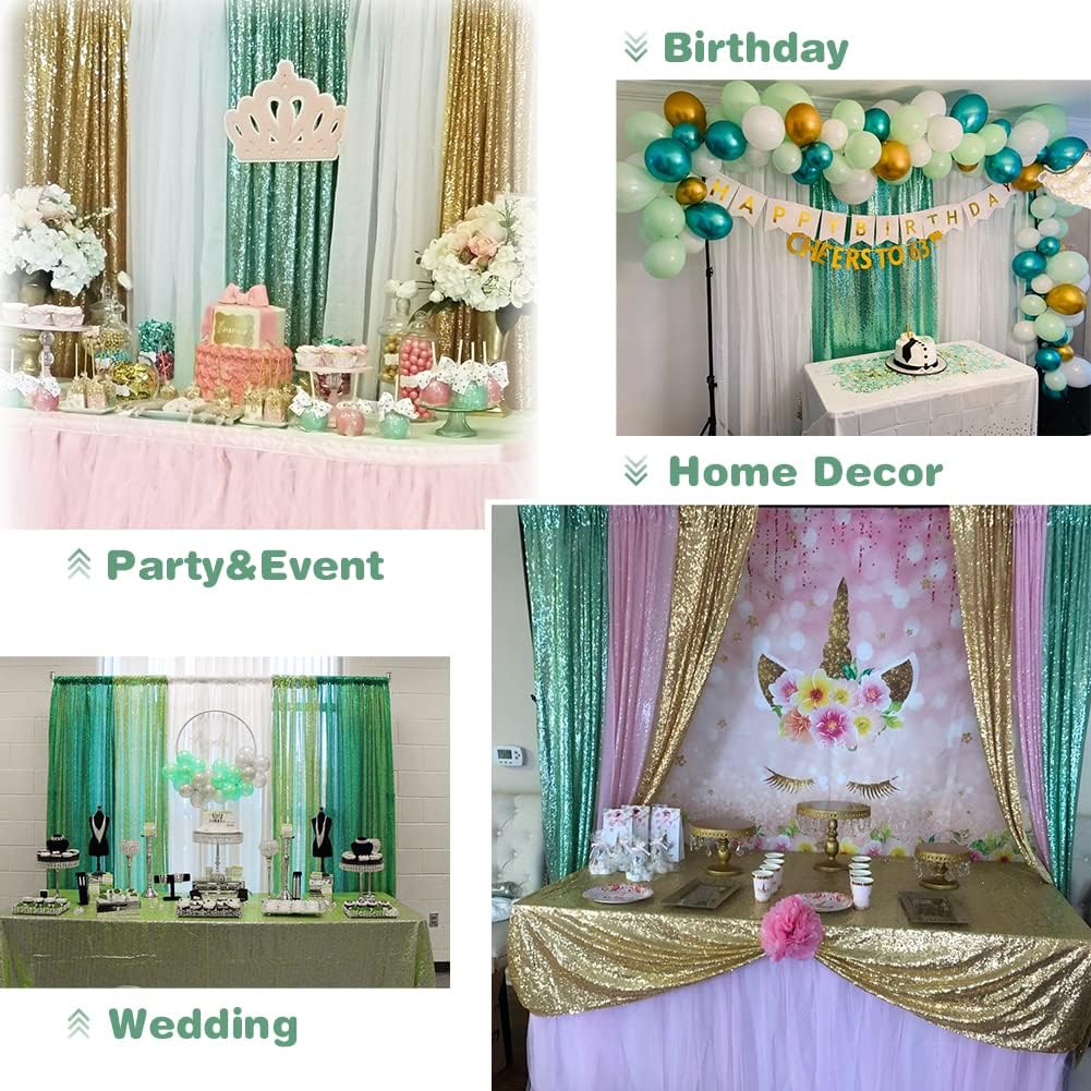Eternal Beauty Mint Green Sequin Backdrop, 8x8 Ft Glitter Background Curtains for Shimmer Photography Party Wedding Birthday Back Drop Decor