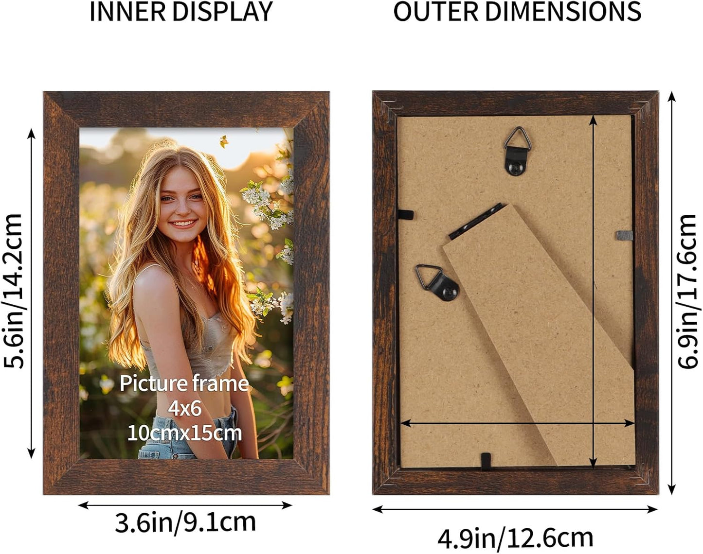 PETAFLOP Wooden Picture Frame 4x6 Bulk Set of 18, Brown Photo Frames Fits 4 by 6 for Wall or Tabletop Display