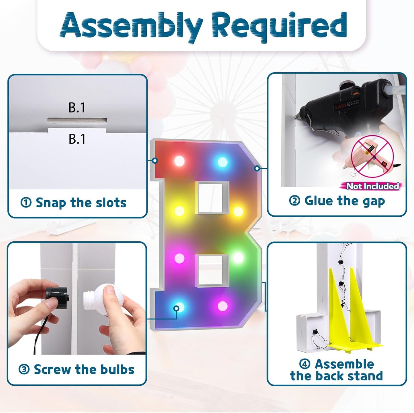 imprsv 3FT Colorful Marquee Light Up Letters B, 18 Colors Large Light up Letters Alphabet Sign with Remote, Big Marry Me Sign, Birthday Party Decorations Baby Shower Anniversary Wedding Decoration