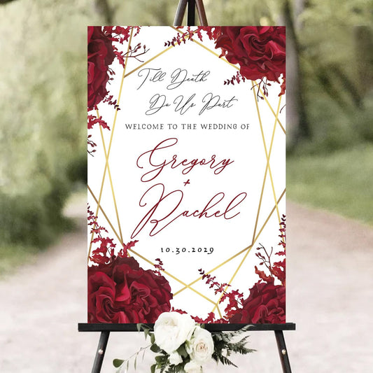 Halloween Til Death Do Us Part Gothic Welcome Board - Black Wedding Sign