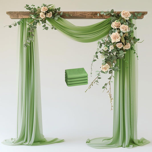 Wokceer Sage Green Wedding Arch Draping Fabric Backdrop 4 Panels 28.7" X 20FT Sheer Drapes Fabric for Wedding Arbor Ceremony Party