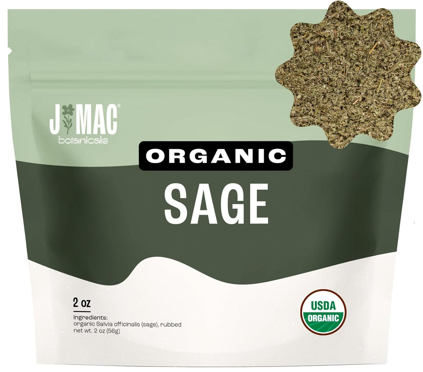 J Mac Botanicals, Organic Rubbed Sage (2 oz), Certified USDA Organic, Dried Rubbed Sage Leaf. Culinary Grade-excellent for sausage making, fresh Albanian harvest