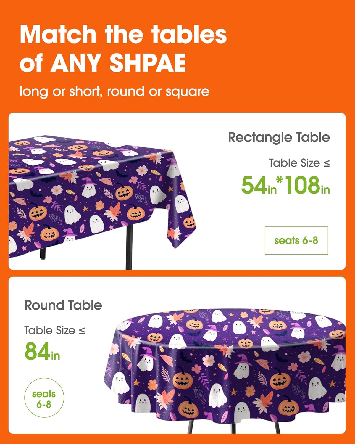 Pureegg Plastic Table Cloth Disposable 10 Pack, 54 x 108 Inch Table Cloths, Vampire Party Decorations, Halloween Tablecloths, Rectangle, Plastic Cover, Leakproof & Sturdy, Halloween Purple