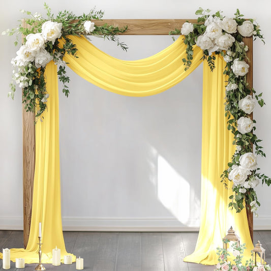 Socomi Wedding Arch Draping Fabric 1 Panel 29" x 19Ft Sheer Chiffon Curtain Drapes 6 Yards for Wedding Ceremony Birthday Party Decoration Yellow Gold