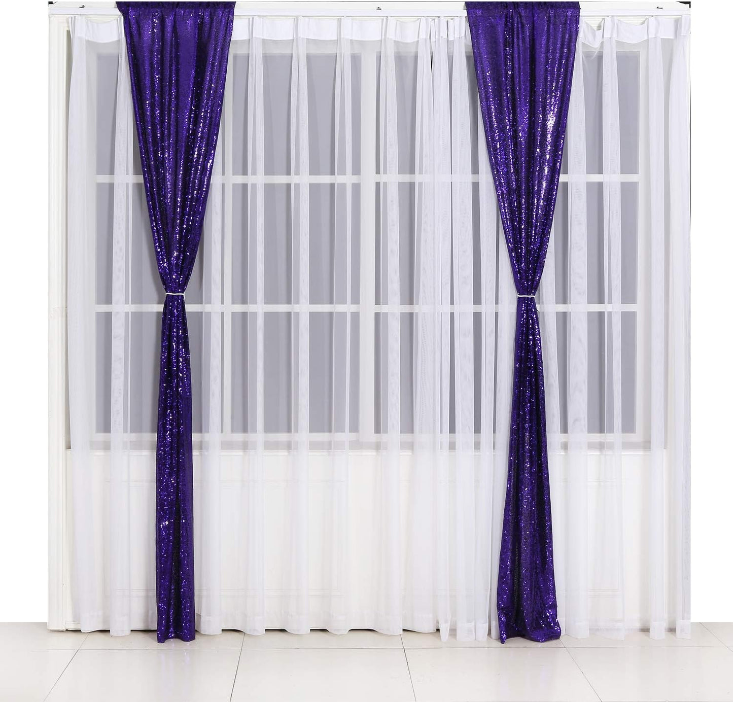 Poise3EHome 2ft x 8ft Purple Sequin Photography Backdrop Curtain 2 Panels for Party Decoration, Purple