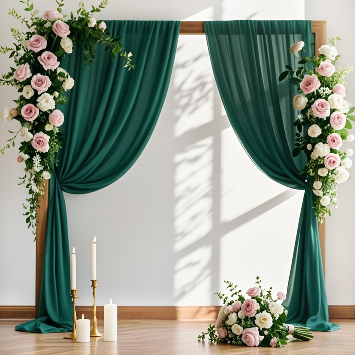 MLMW Christmas Wedding Arch Draping Fabric 1 Panel 29" x 20Ft Emerald Green Sheer Wedding Arch Backdrop Drapes Outdoor Curtain for Ceremony Party Background Ceiling Decor
