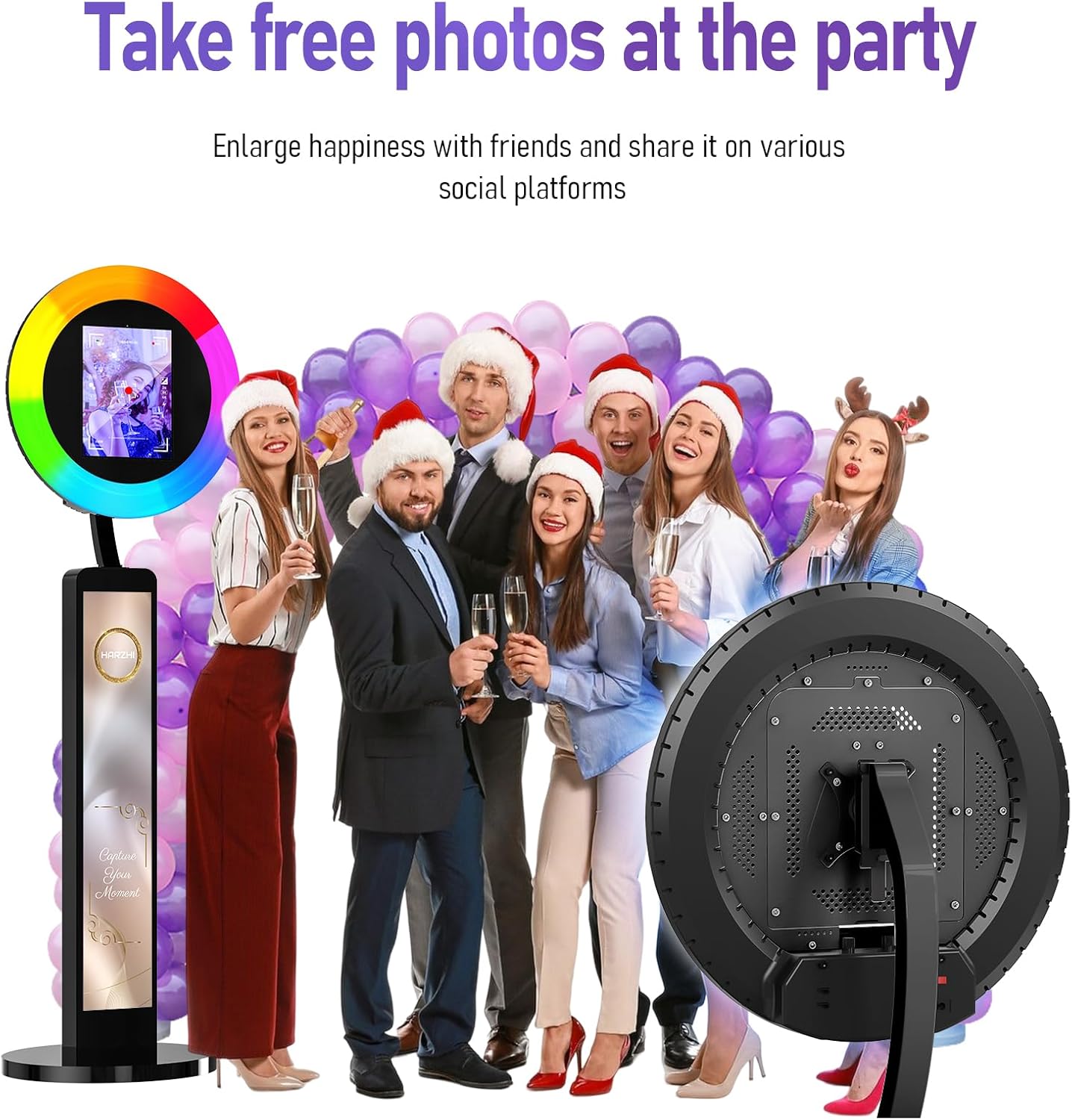 HARZHI Portable Photo Booth Compatible with Ipad, for Ipad Photo Booth Shell Stand Stand Provide Chacktok Photo Booth Software for Party and Wedding, Free Custom Logo, Flight Case